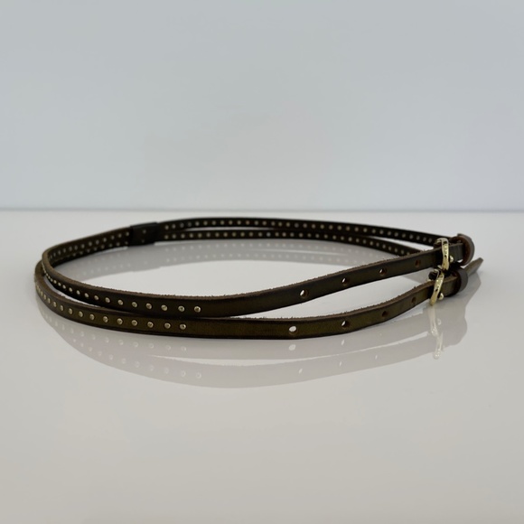 KHAKI STUDDED LEATHER DOUBLE BUCKLE BELT main image 12